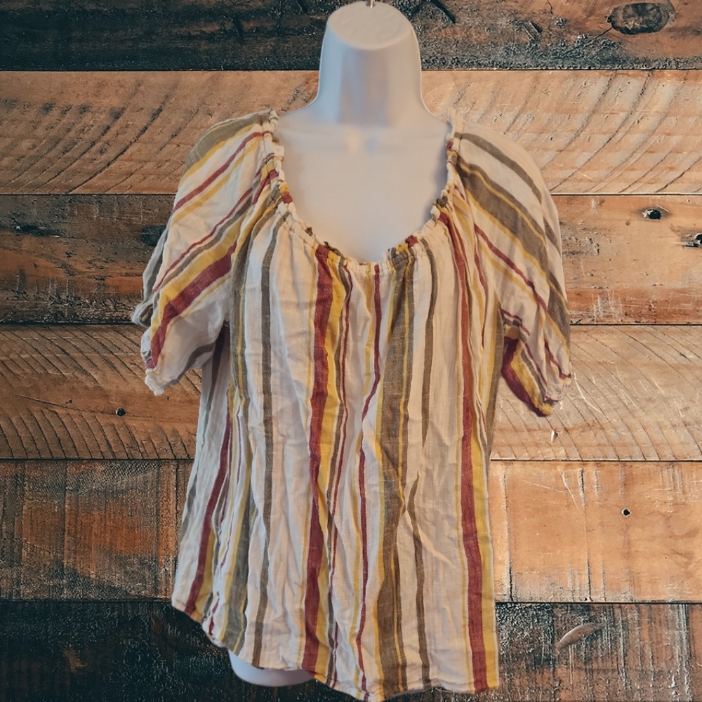 Striped blouse, large neck line